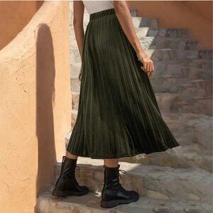Zara Pleated Olive Green Midi Skirt
